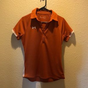 Under armor, Brunt orange polo shirt. Size small, loose fit